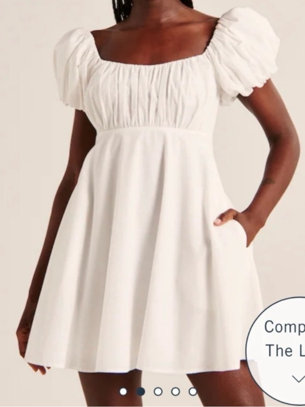 Abercrombie & Fitch White Cotton Blend Smocked Puffed Sleeve Mini Dress Size XXL
